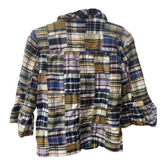 J Crew Madras Plaid Patchwork Jacket Preppy Cotton Bell Ruffle Sleeve Navy 8 - Picture 4 of 4